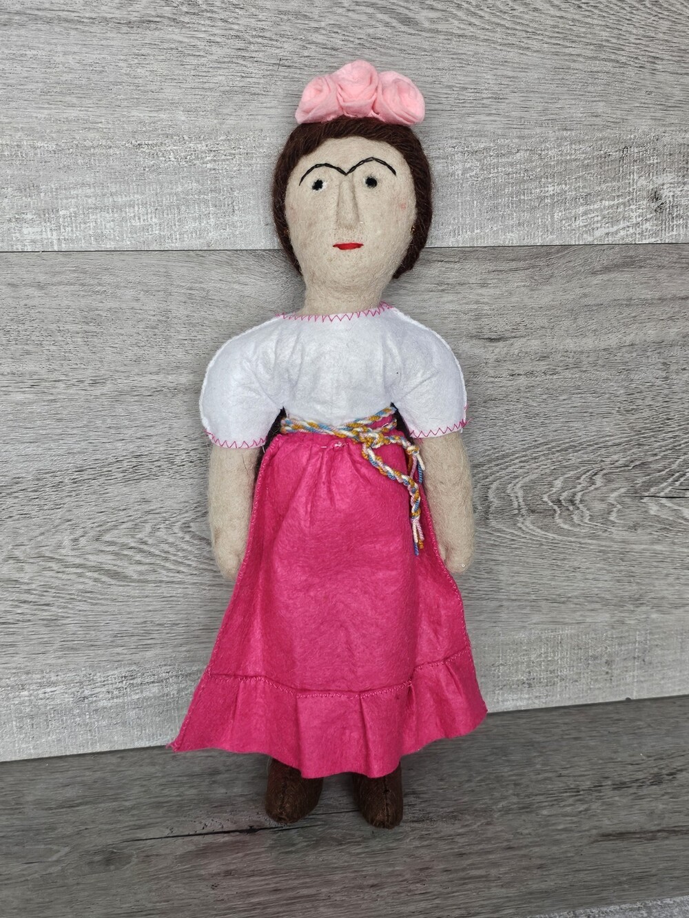 Frida Kahio Doll Hand Made Wool Felt Decoration Silk Road Bazaar 12" Stuffed